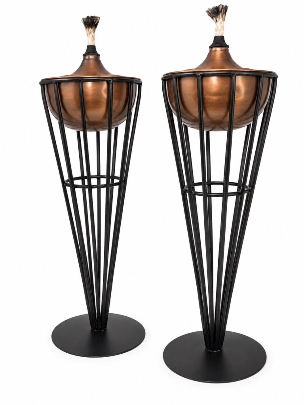 Metal Tiki Torch Set of 2 – Black Frame with Bronze Tops Outdoor Patio Decor